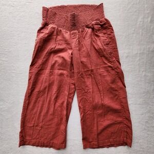 Old Navy Linen Blend Maternity Pants Size Medium Smocked Wide Leg Capri Vacation